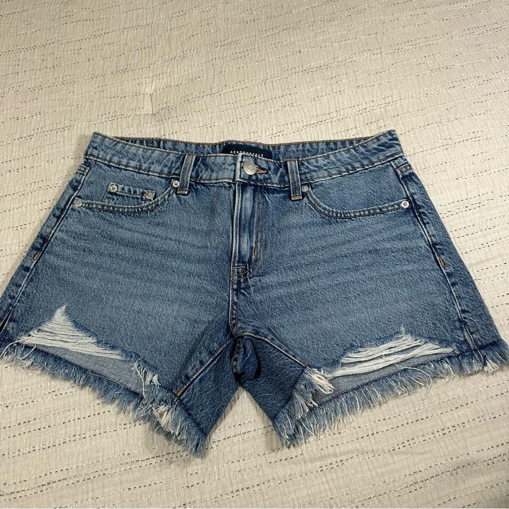 Aeropostale Medium Blue Distressed Denim Cutoff Shorts